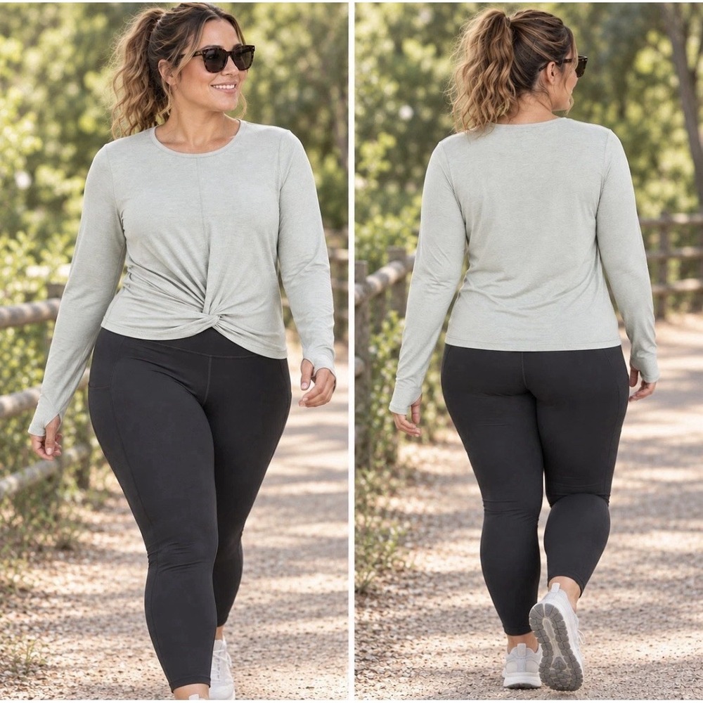Athleta Essence Twist Top Women's 1X 18W Opal Green Long Sleeve UPF 50+ Tee